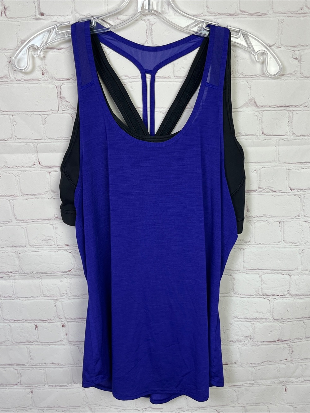 Athleta Box Jump 2-in-1 Tank in Blue and Black Size Small
